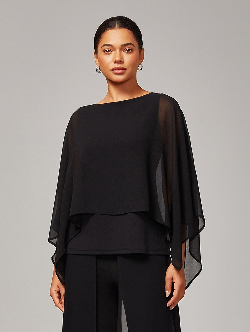 Stylish Luxurious Modal Chiffon Cape Top Blouse