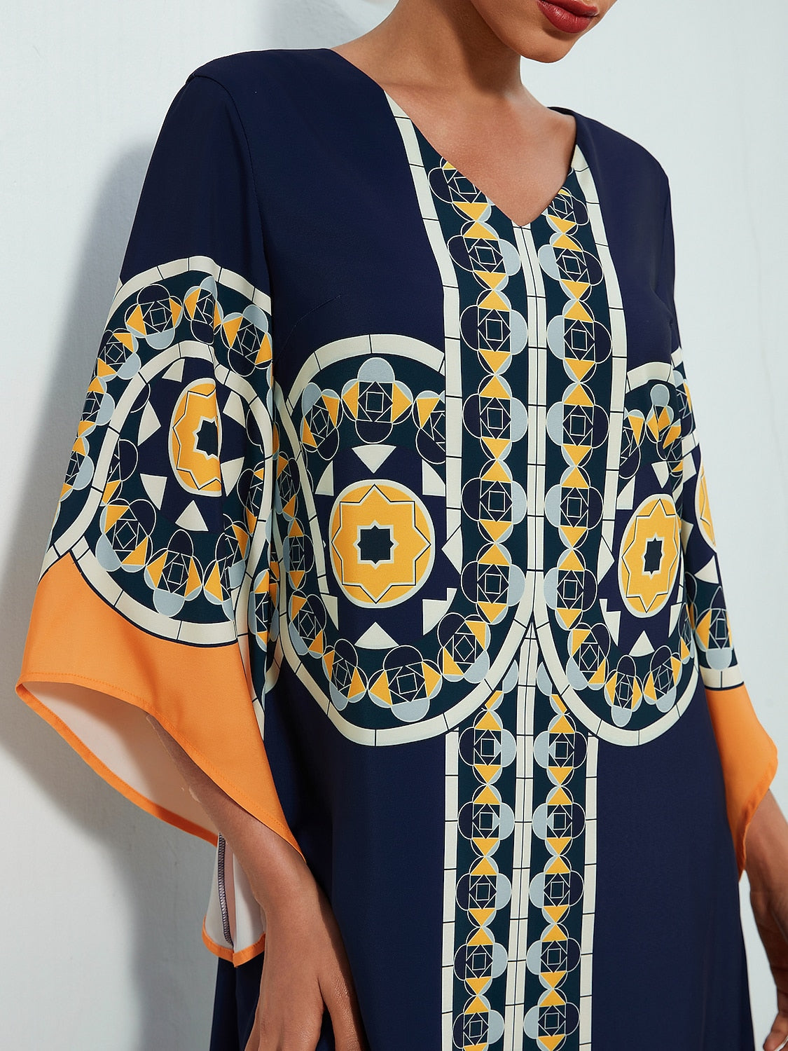 Satin Folk Print Maxi Dress