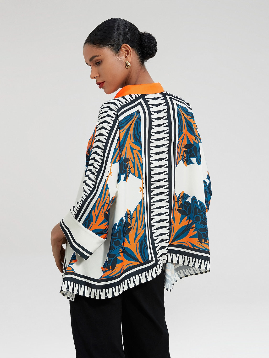 Satin Silk Shirt Block Printing Collar