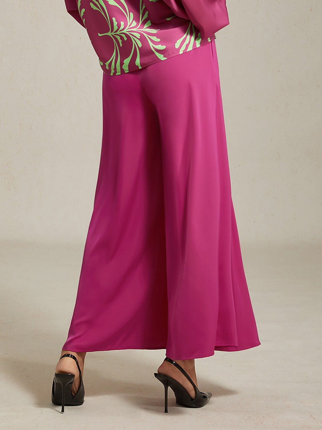 Wide Leg Pants Burgundy Satin Pocket