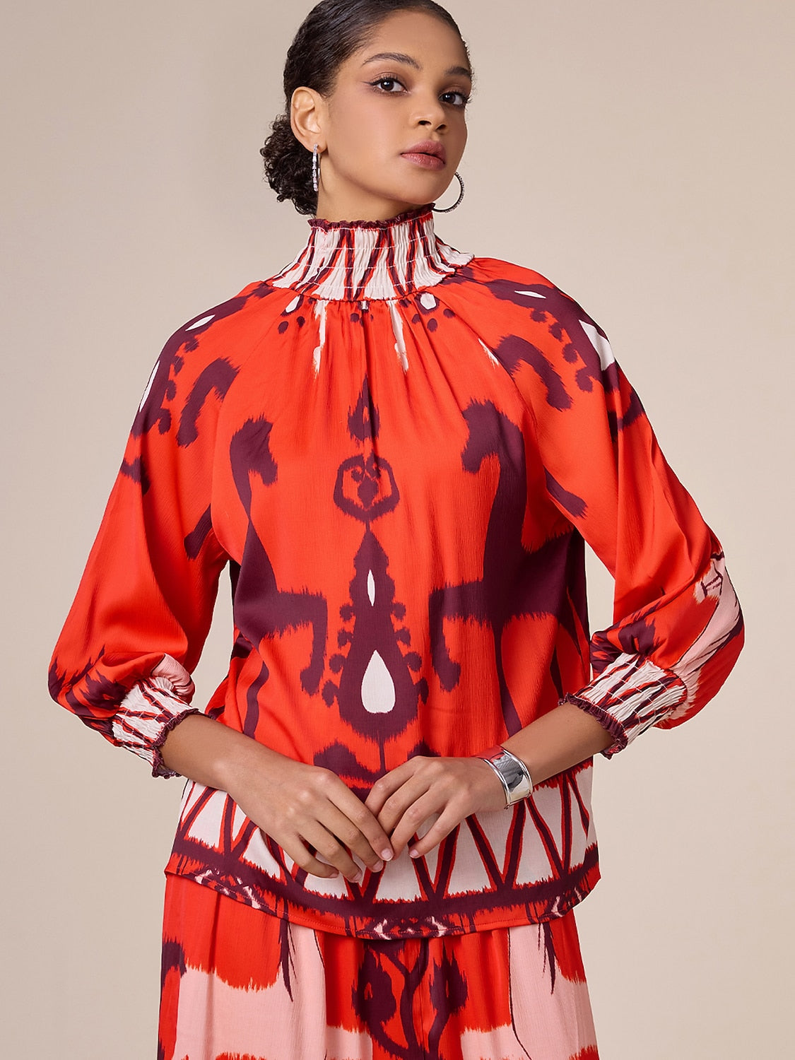 Chiffon Orange Bohemian Printing Turtle Blouse