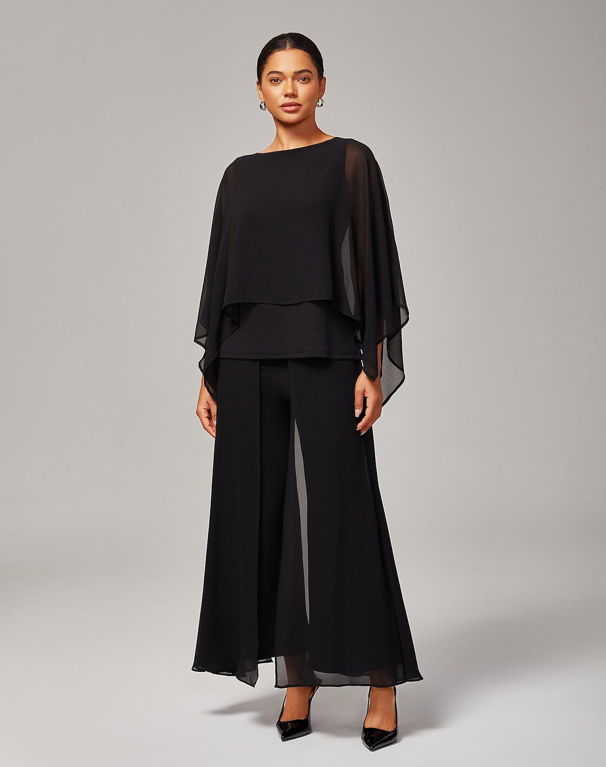 Black Full Length Chiffon High Elasticity Palazzo Pants
