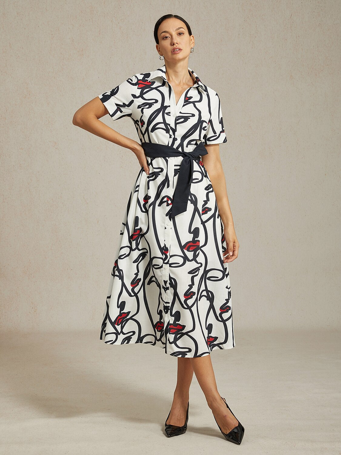 Maxi Dress Shirt Abstract Face Art Short