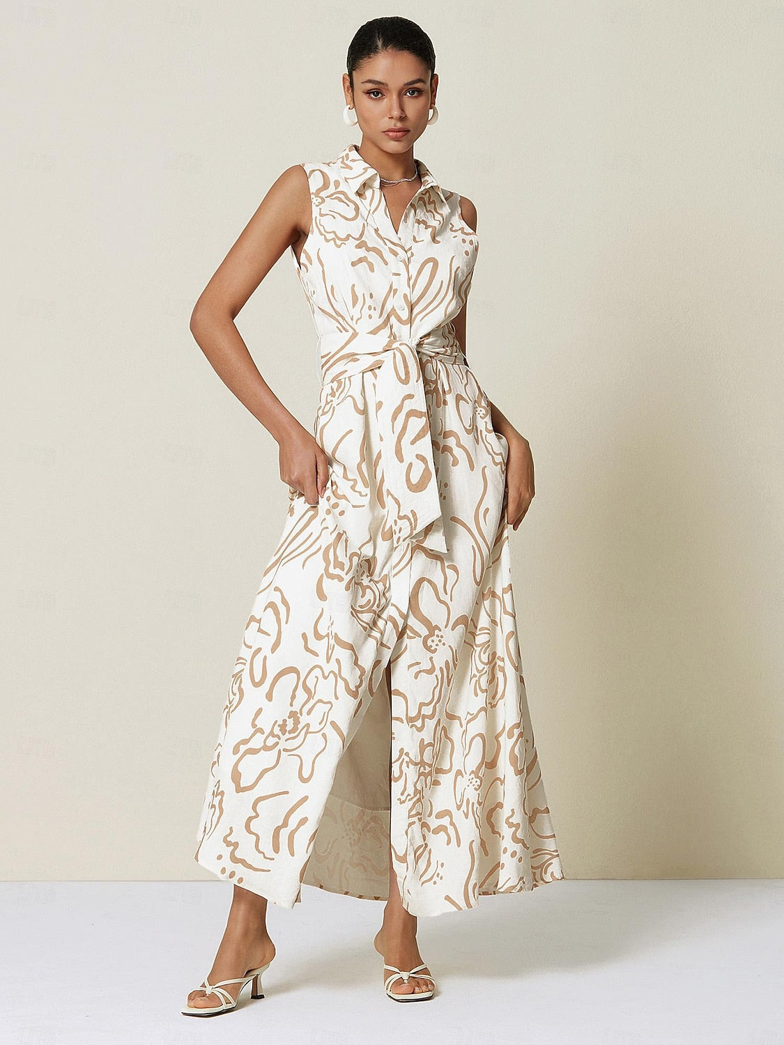 A Line Maxi Shirt Dress Pocket Waist Slim Fit