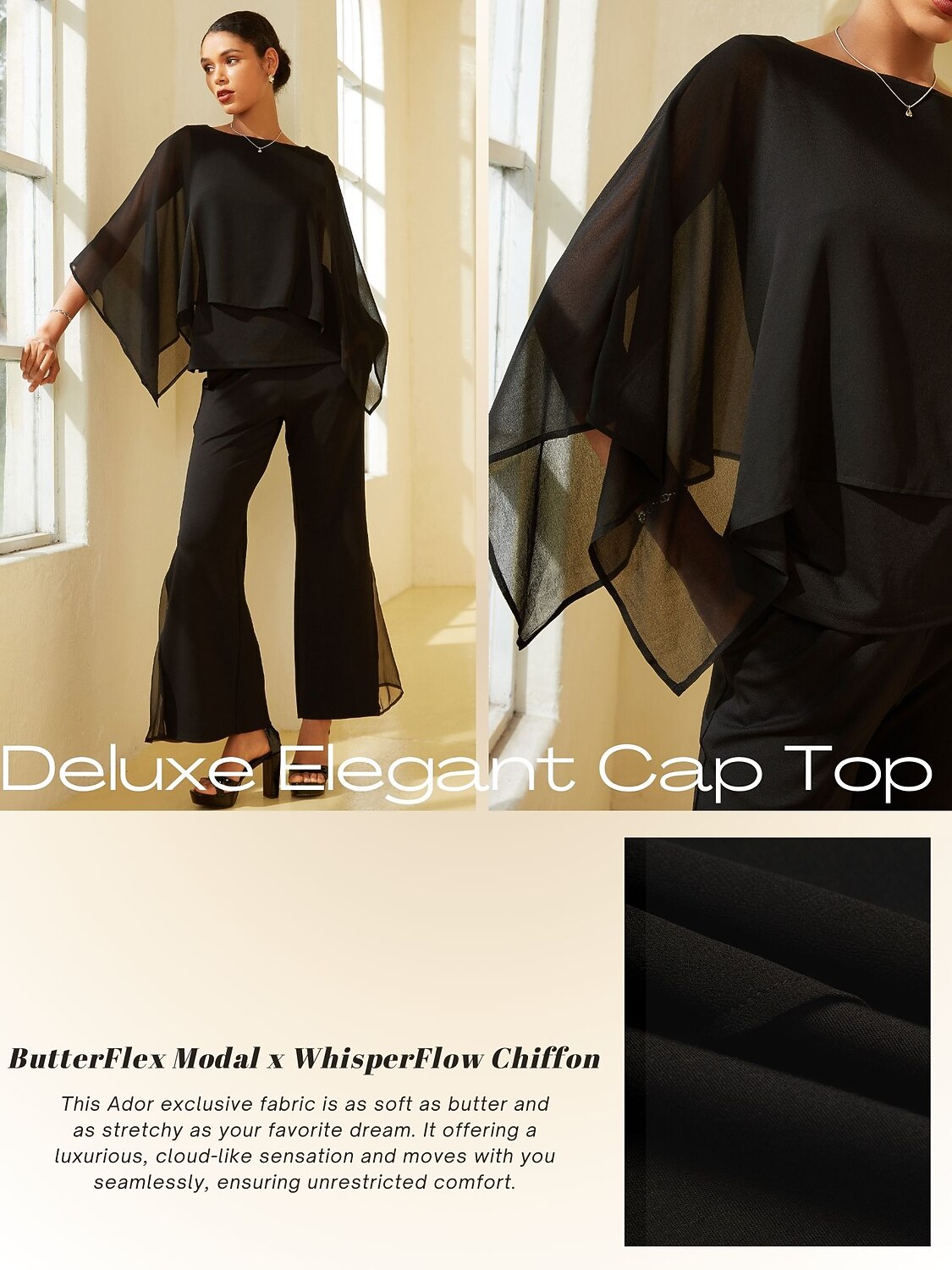 Stylish Luxurious Modal Chiffon Cape Top Blouse