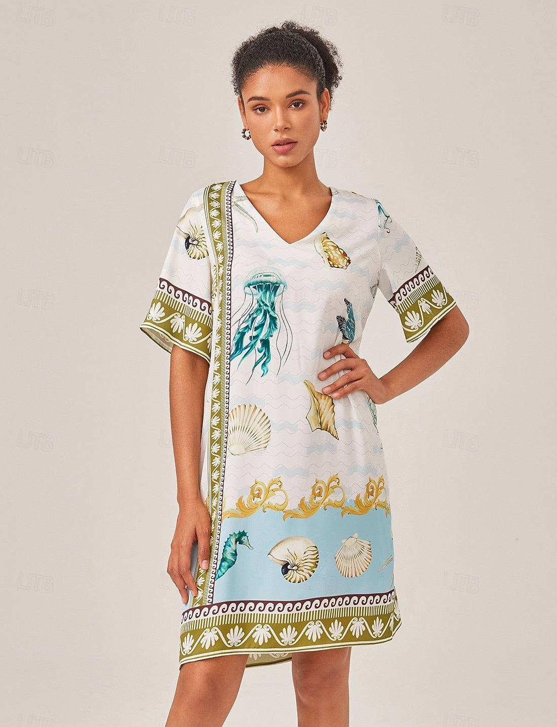 Resort-Style Ocean Print Straight-Cut Dress