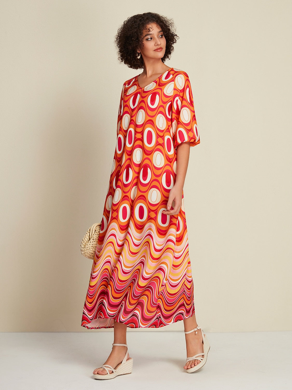 Satin Lines Waves Maxi Dress