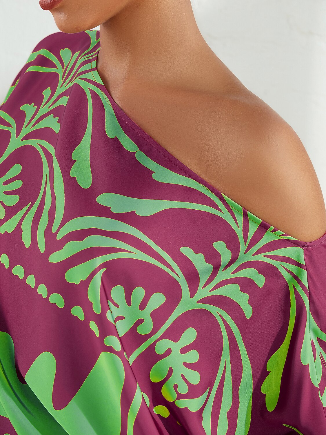 Satin Geometrical Floral Print Puff Sleeves Vacation Shirt