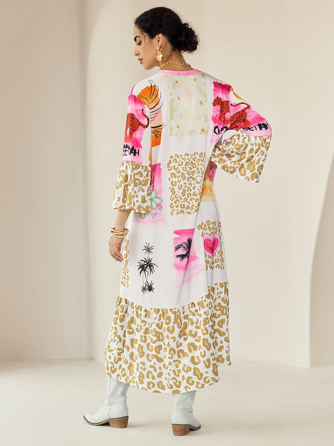 Satin Leopard Print Button Up Maxi Dress