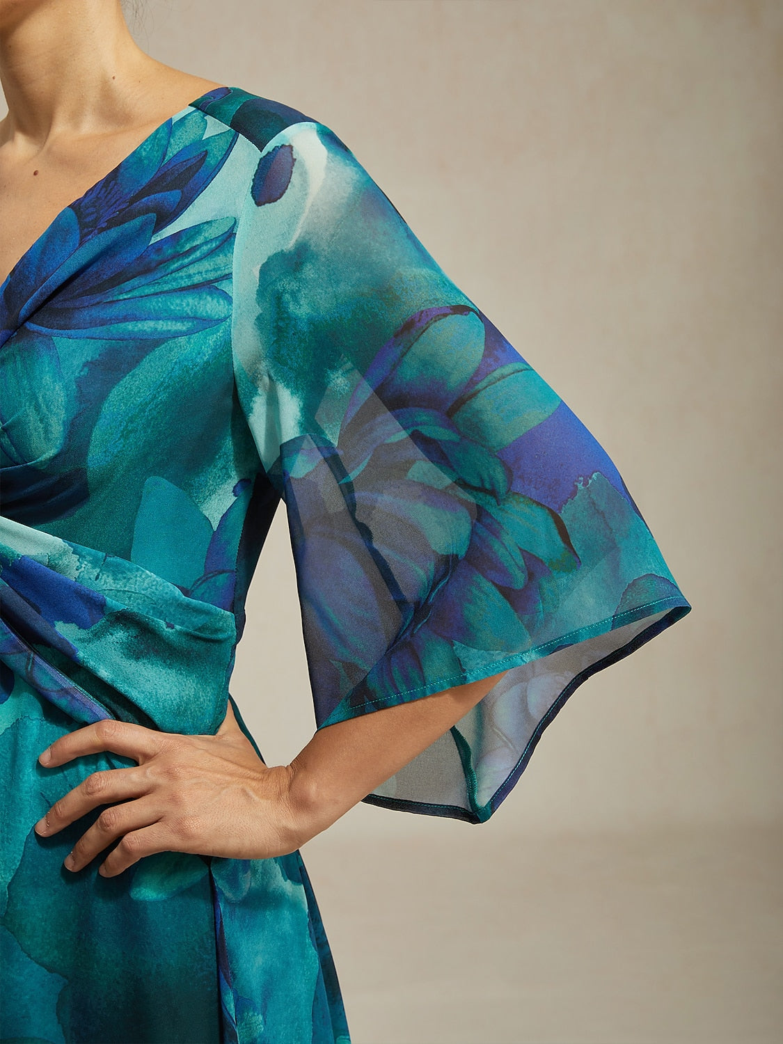 Maxi Dress Green Abstract Floral Print Twist Knot