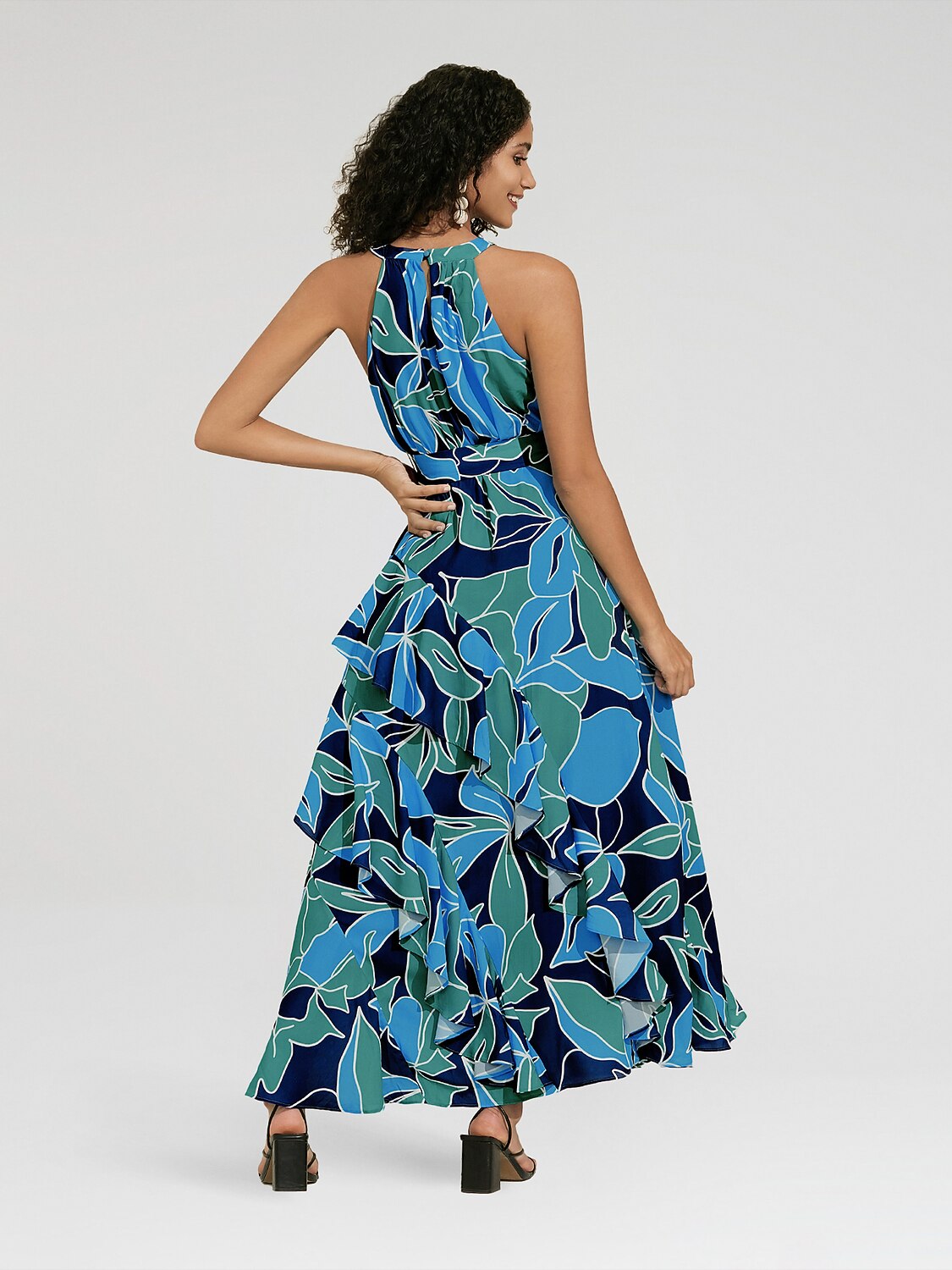 Chiffon Maxi DressFloral Ruffle Printing