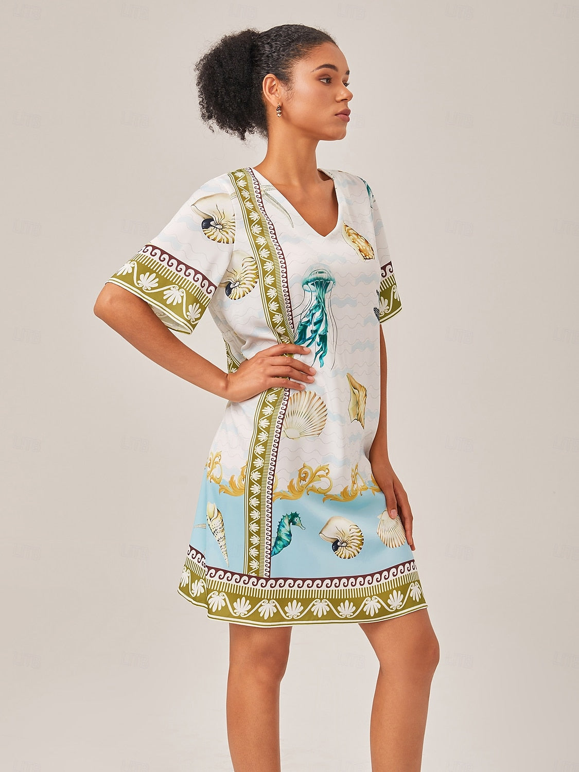Resort-Style Ocean Print Straight-Cut Dress