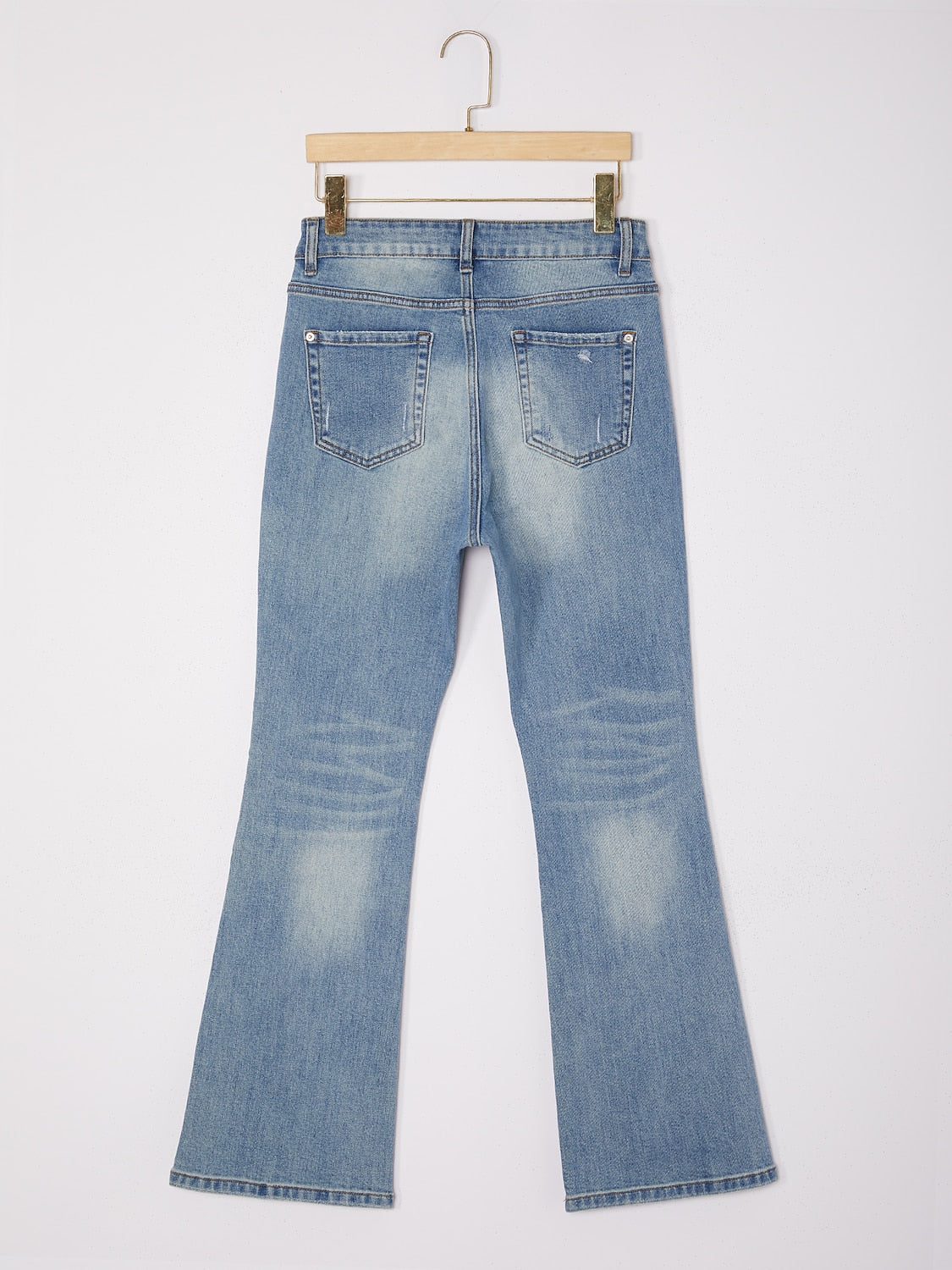 Cotton Stretch Flared Jeans High Waist Frayed Hem Denim Pants