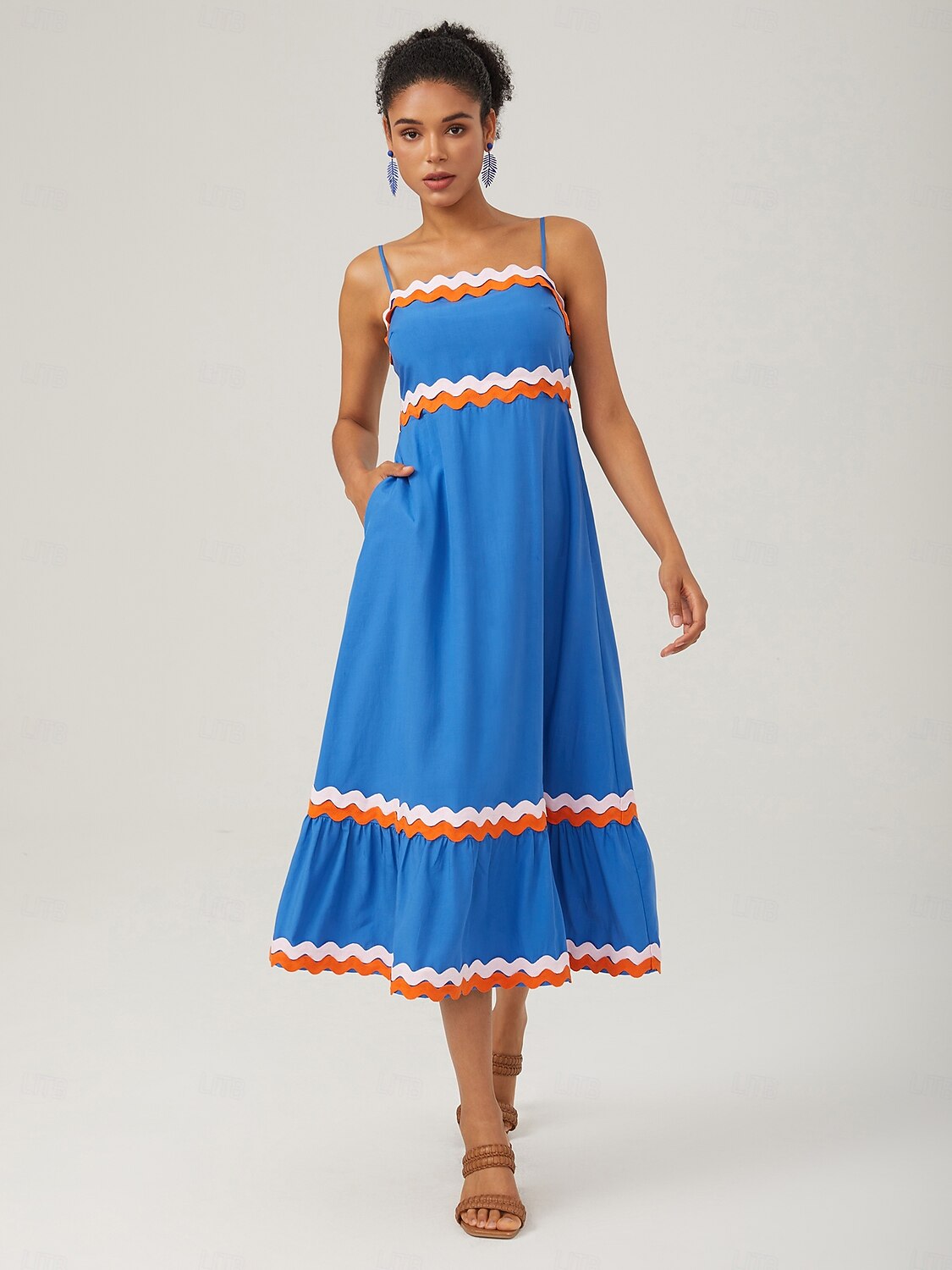 Tencel Color-Block Wave Hem Cami Dress