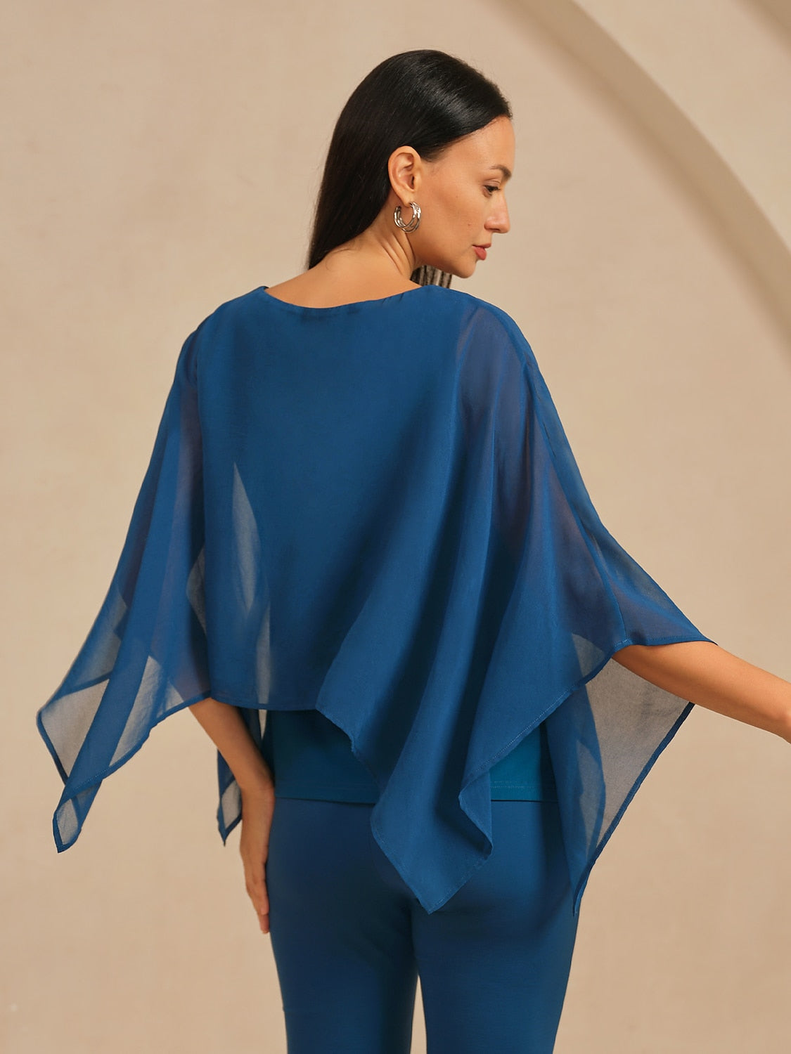 Stylish Luxurious Modal Chiffon Cape Top Blouse