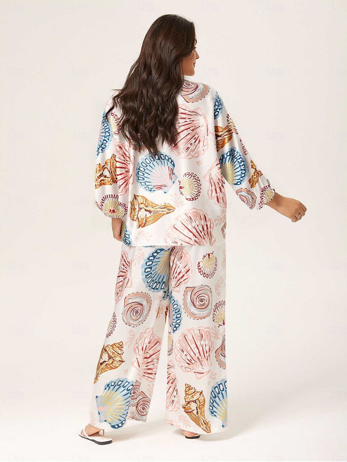 Shell Print Elastic Waist Wide Leg Pants