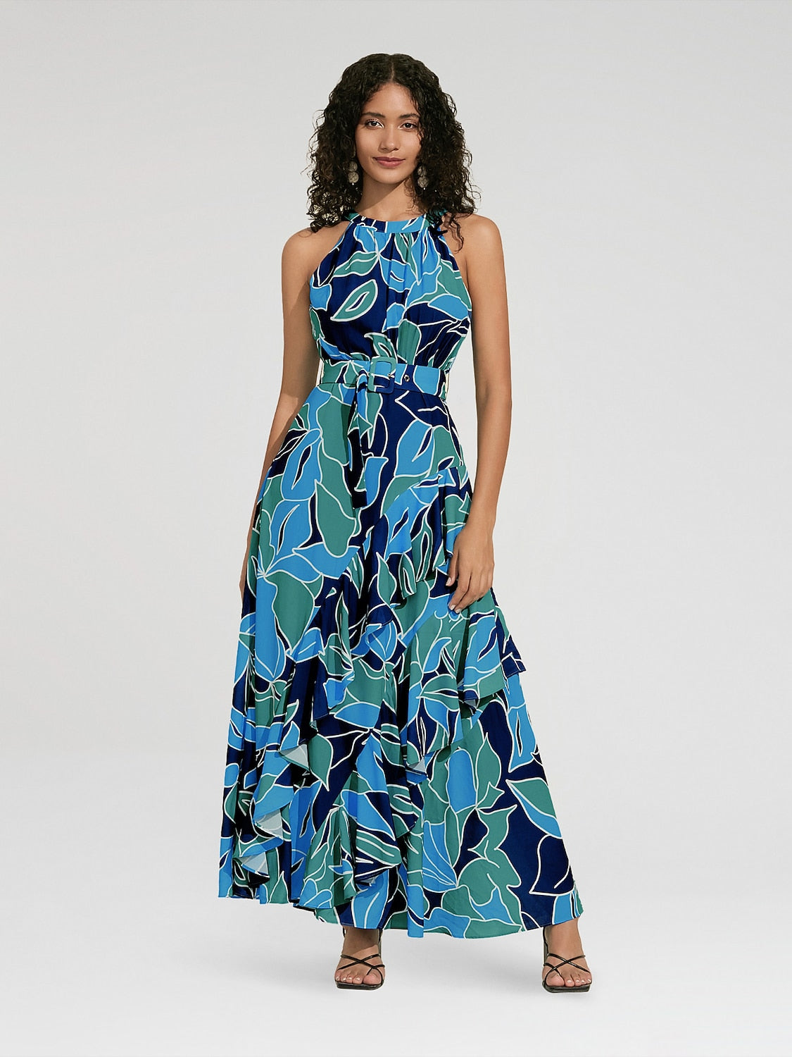 Chiffon Maxi DressFloral Ruffle Printing