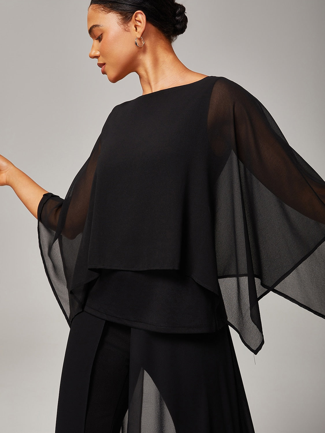 Stylish Luxurious Modal Chiffon Cape Top Blouse