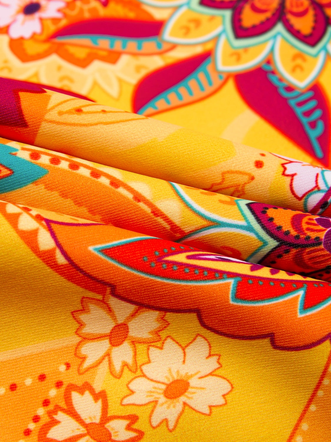 Removable Pad Shirred Boho Swimsuit