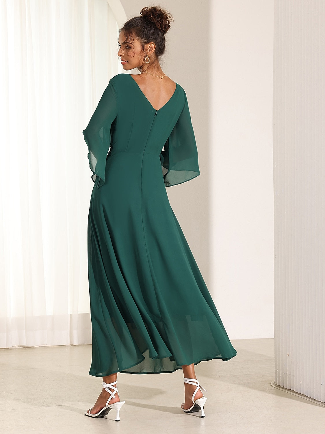 Chiffon Plain Ruffle Twisted Maxi Dress