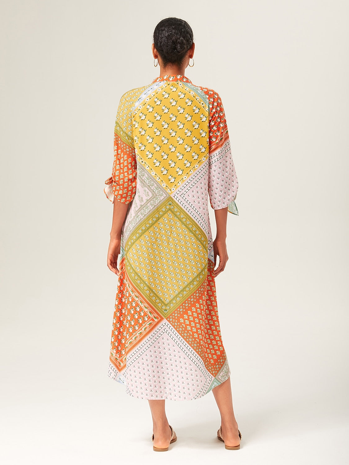 Maxi Dress Colorful Silk Scarf Printed Tie