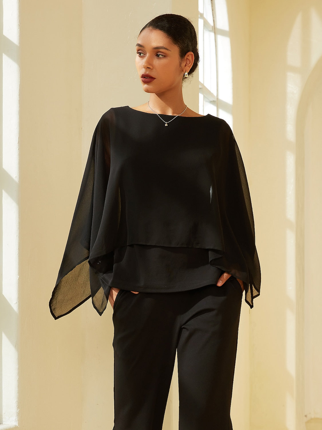 Stylish Luxurious Modal Chiffon Cape Top Blouse