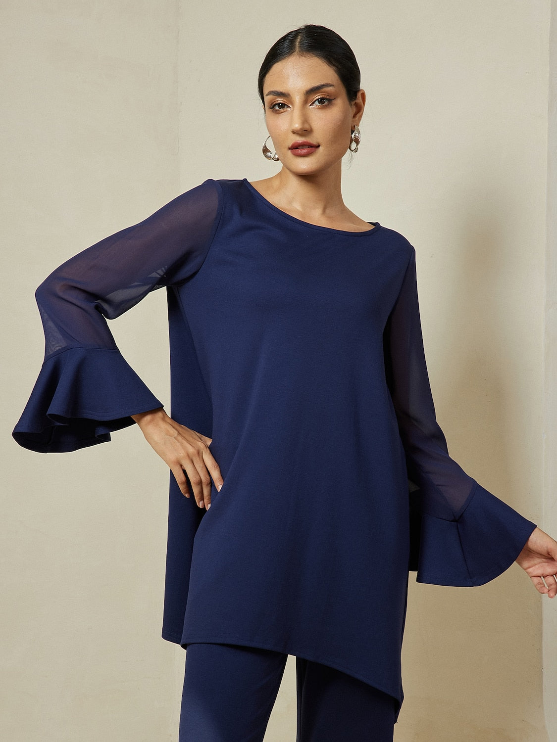 Modal Patch Flare Cuff Knit Blouse