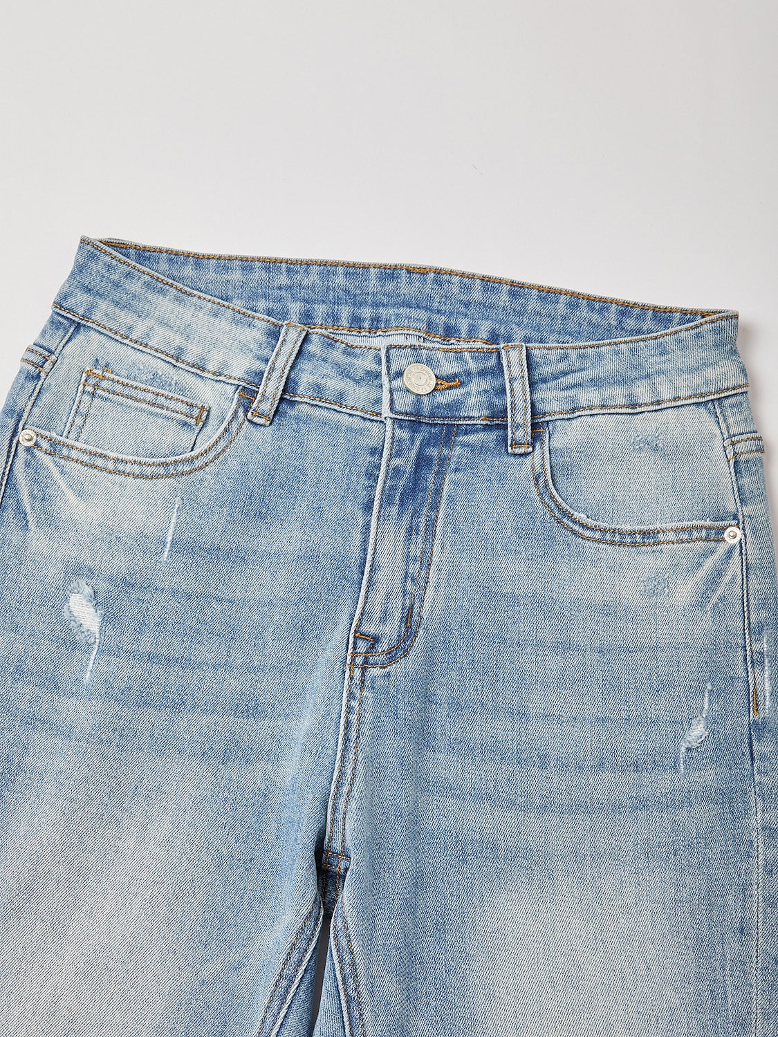 Cotton Stretch Flared Jeans High Waist Frayed Hem Denim Pants
