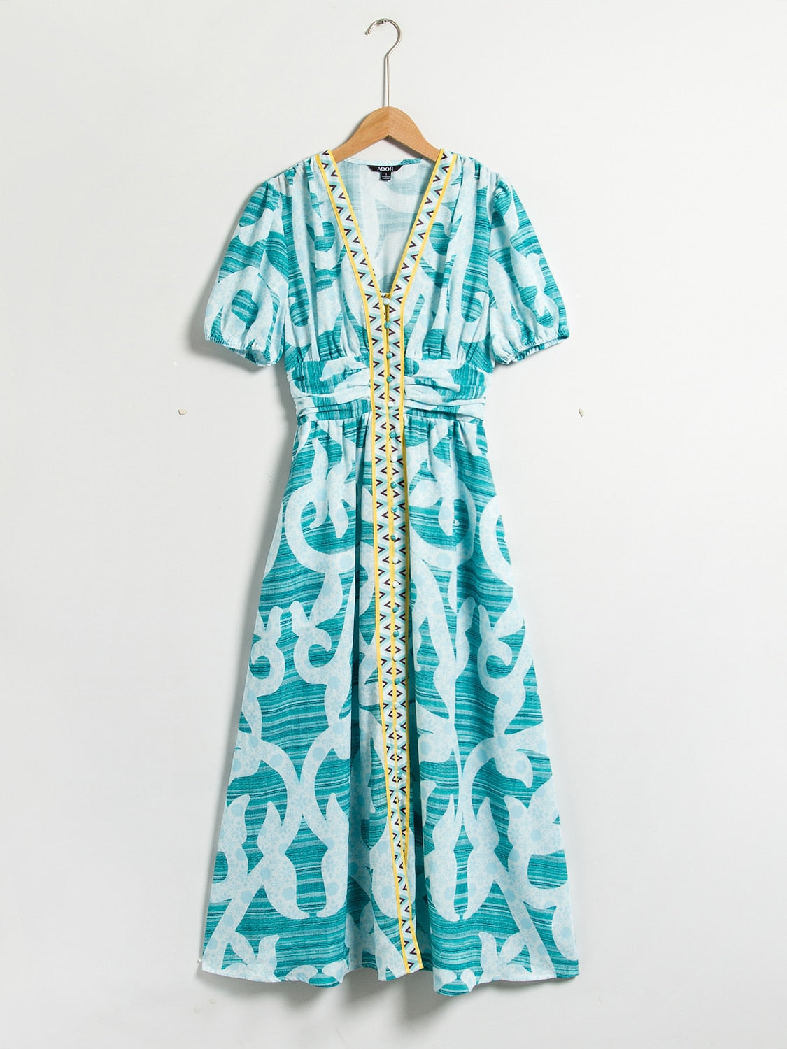 Puff Sleeve V Neck Maxi Dress