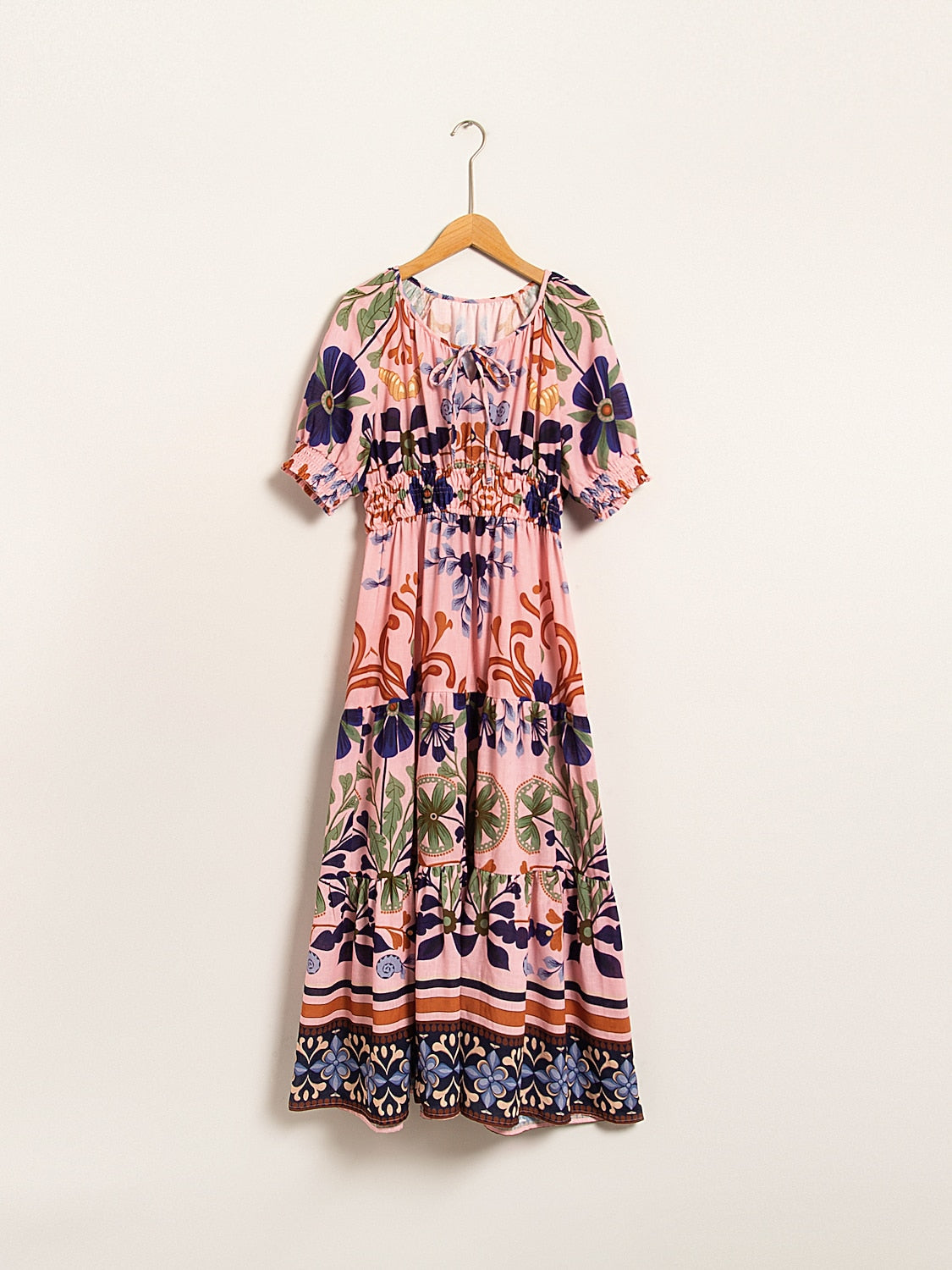 Floral Lace Up Short Midi Dress