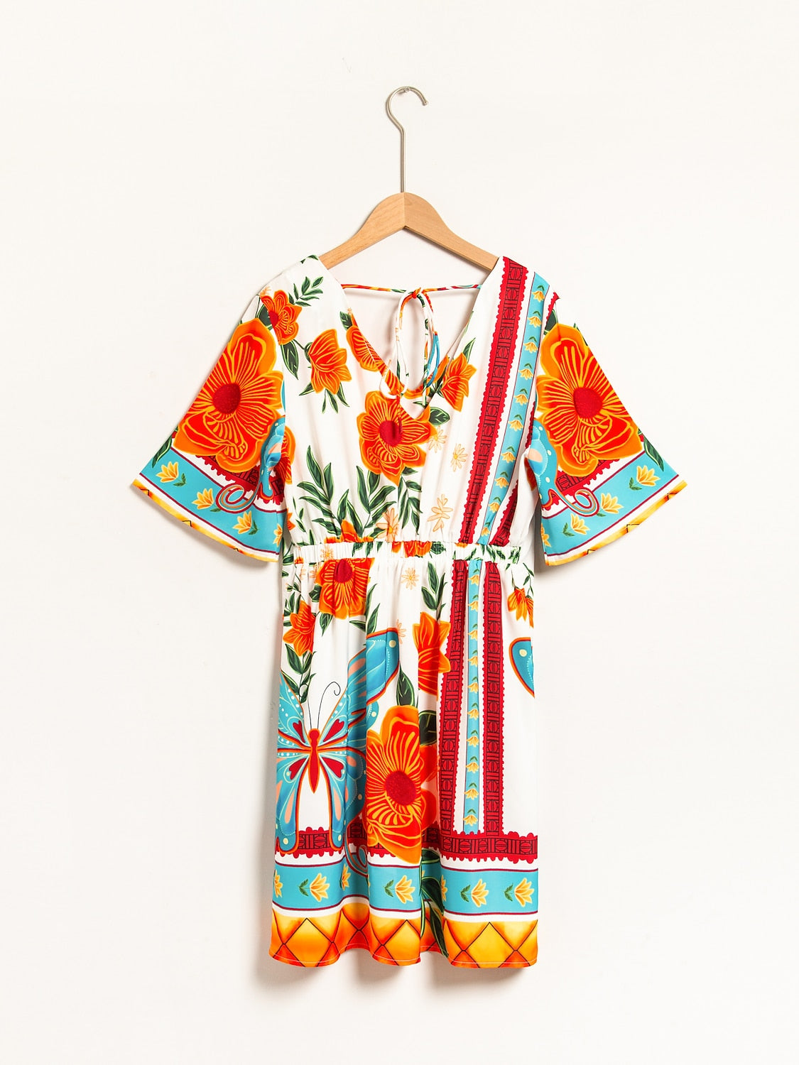 Floral Print Mini Dress Orange Flower Pattern