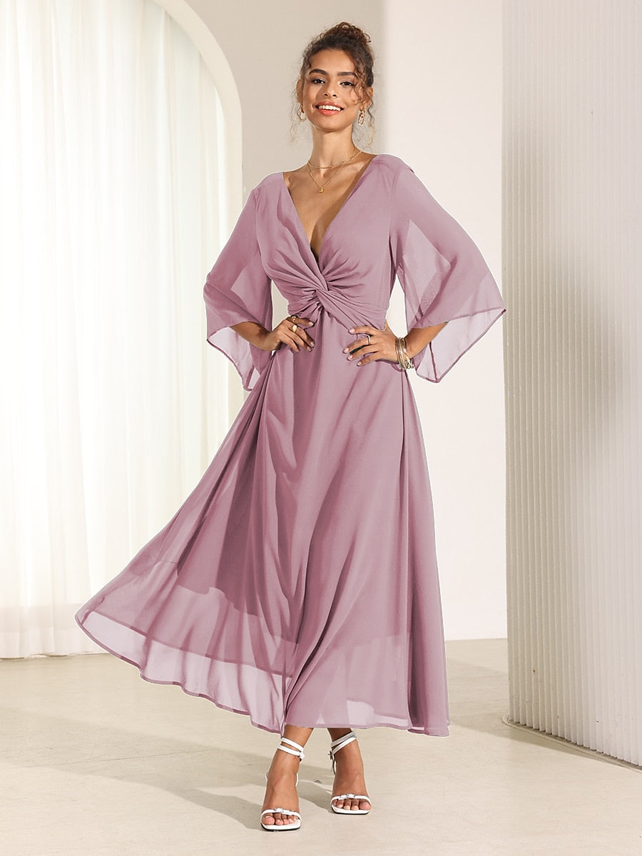 Chiffon Plain Ruffle Twisted Maxi Dress