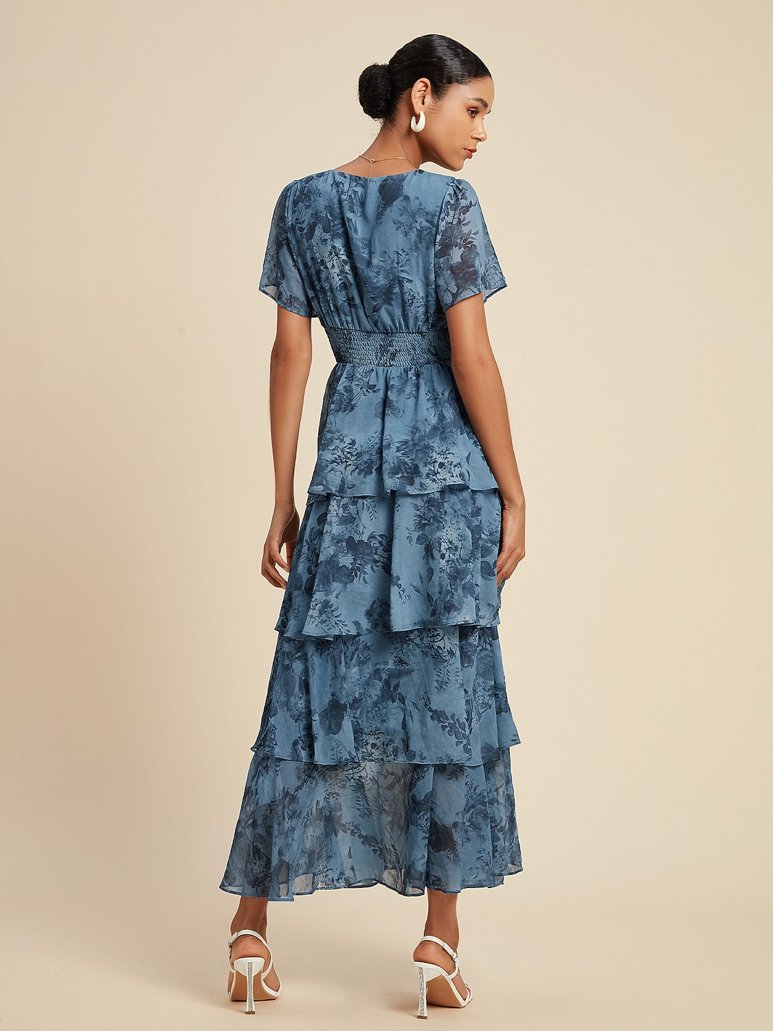 Floral Chiffon Maxi Dress A Line Tiered Ruffle Cake