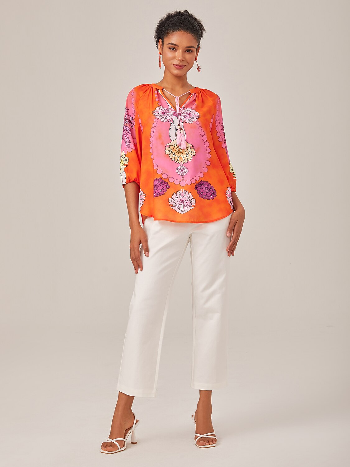 Vacation-Style Placement Print Pullover Top