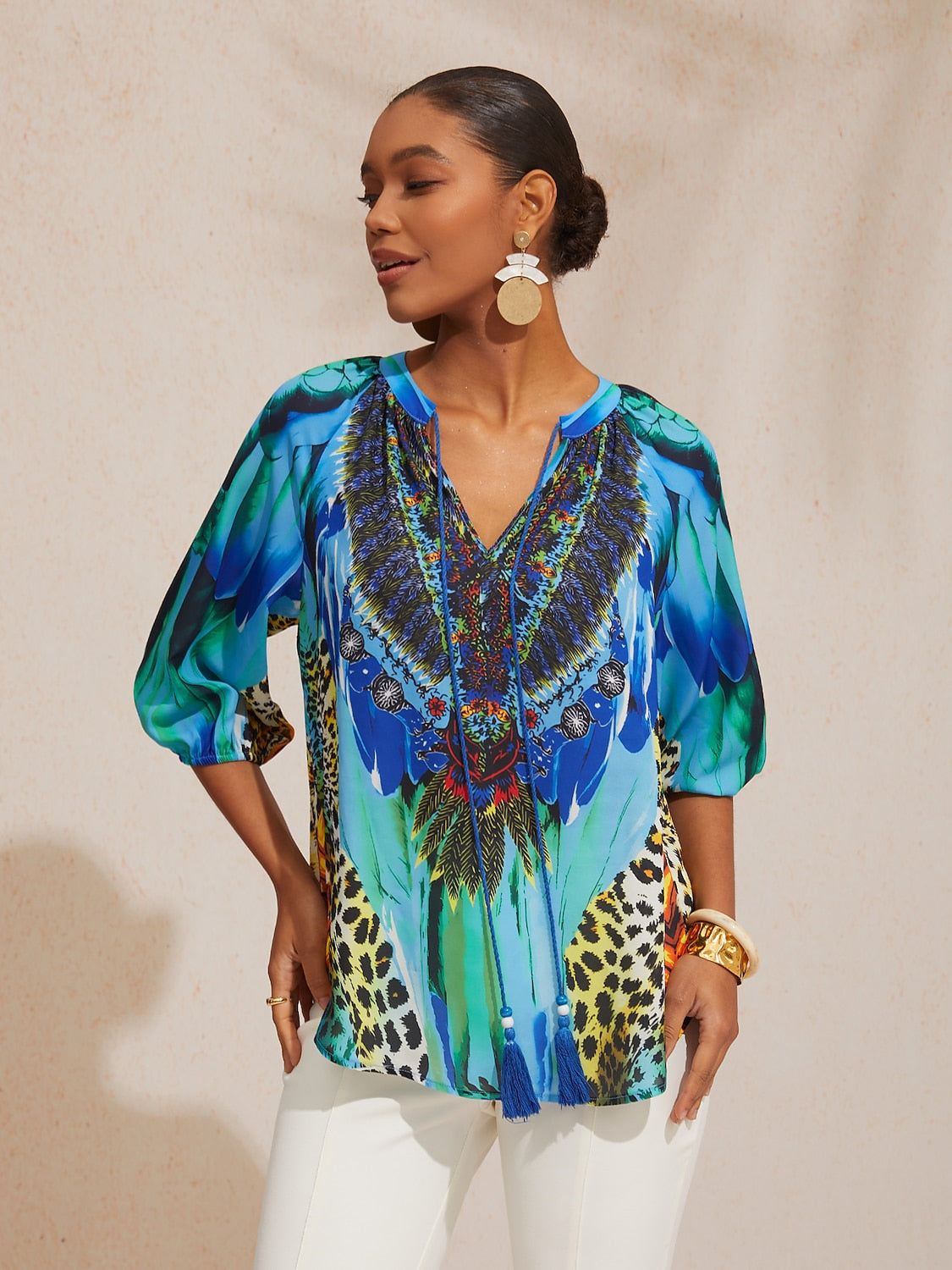 Vacation Jungle Beast Print Chiffon Top