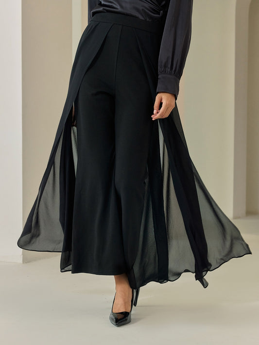Black Full Length Chiffon High Elasticity Palazzo Pants