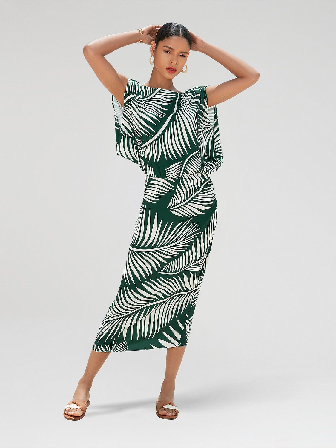 Satin Print Raglan Midi Dress