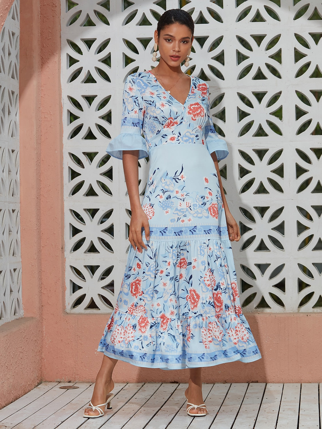 Satin Floral Print Maxi Dress