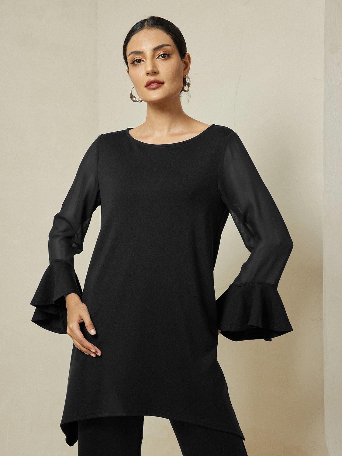 Modal Patch Flare Cuff Knit Blouse