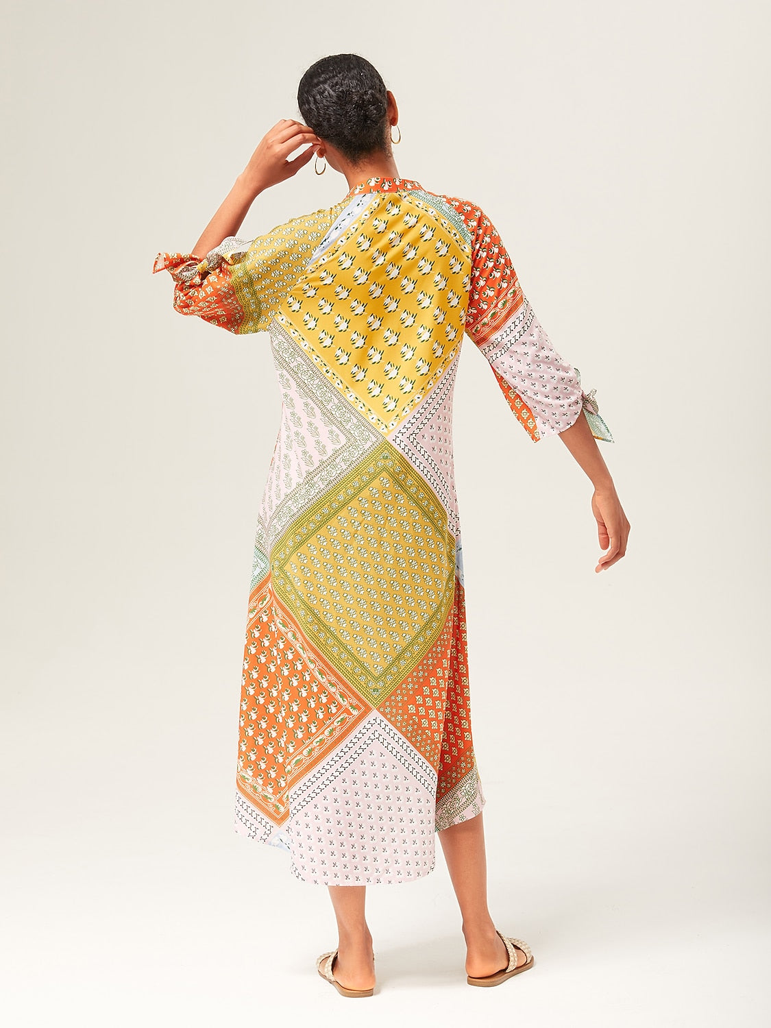 Maxi Dress Colorful Silk Scarf Printed Tie