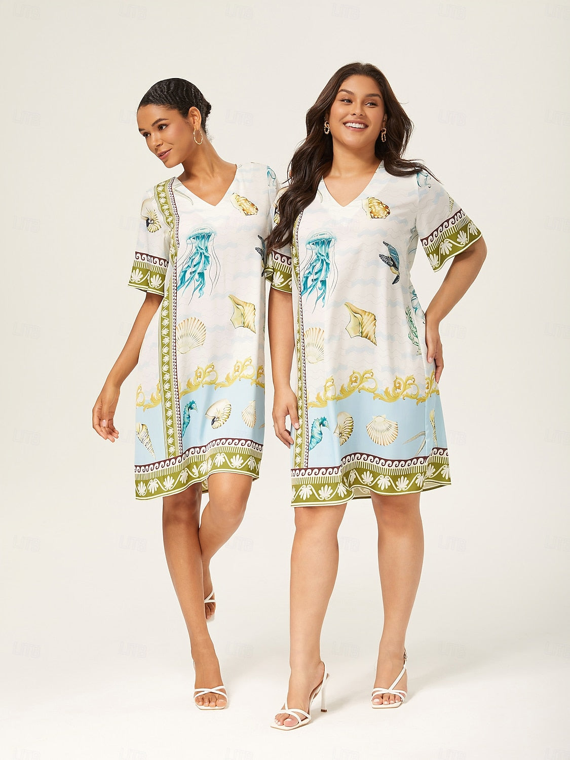 Resort-Style Ocean Print Straight-Cut Dress