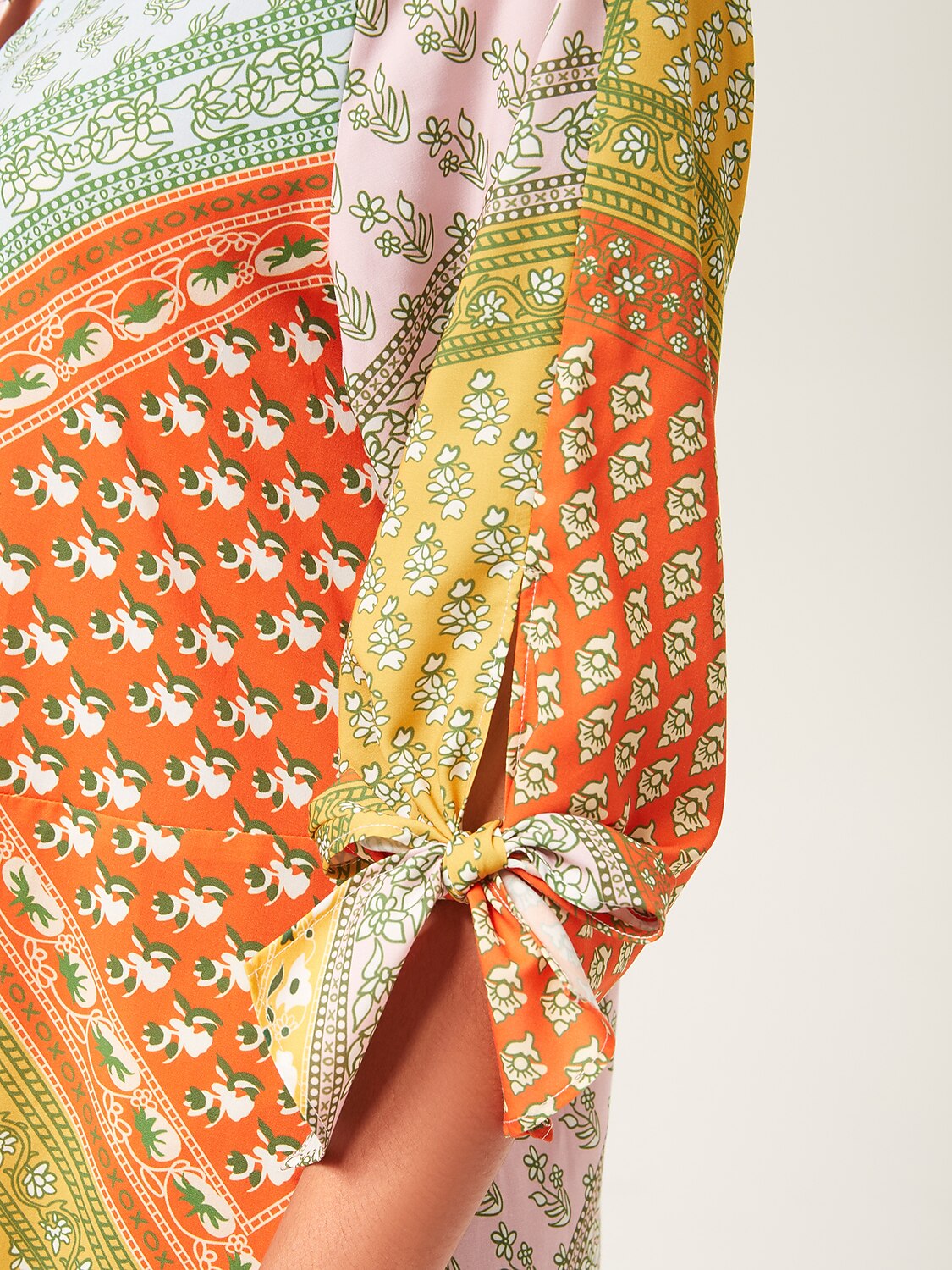 Maxi Dress Colorful Silk Scarf Printed Tie