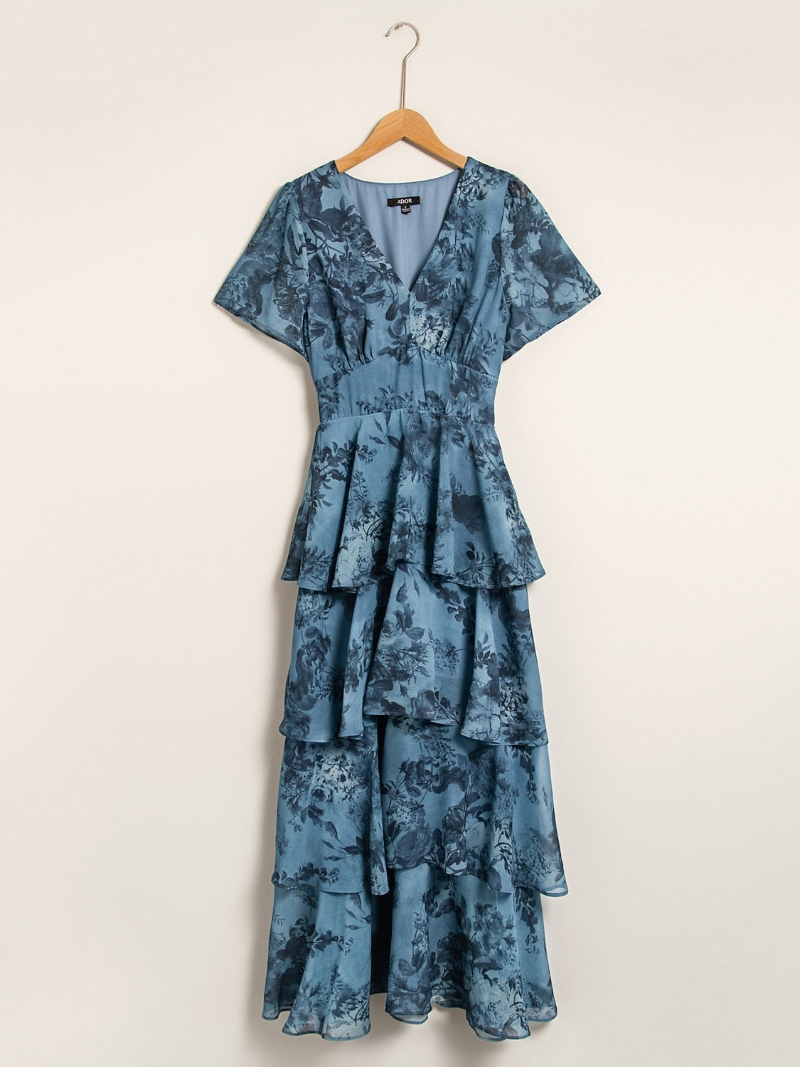 Floral Chiffon Maxi Dress A Line Tiered Ruffle Cake