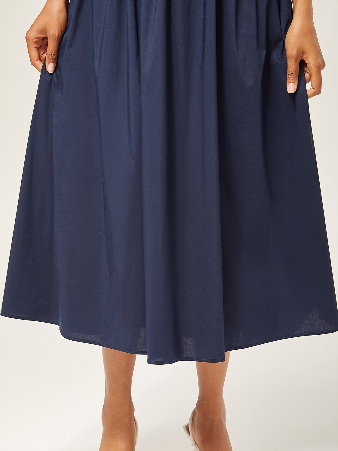 Navy Blue Cotton Knit-Woven Panel Dress