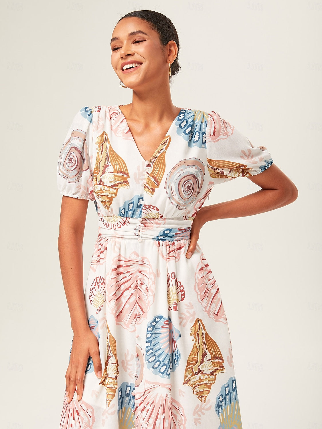 Linen-Like Smocked A-Line Midi Dress