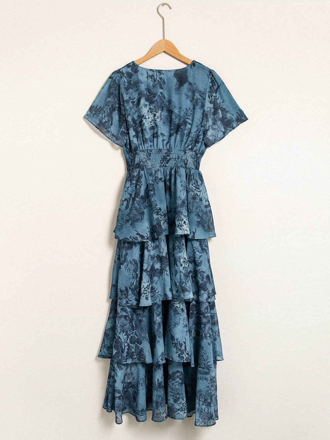 Floral Chiffon Maxi Dress A Line Tiered Ruffle Cake