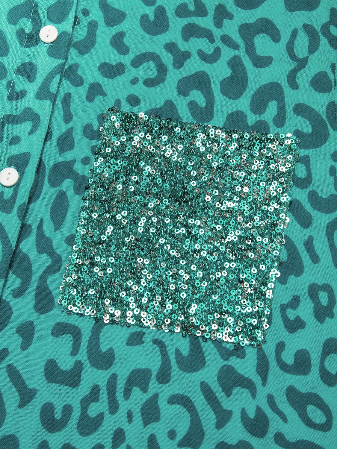 Shirt Maxi Dress Roll up Sequin Collar Leopard Print