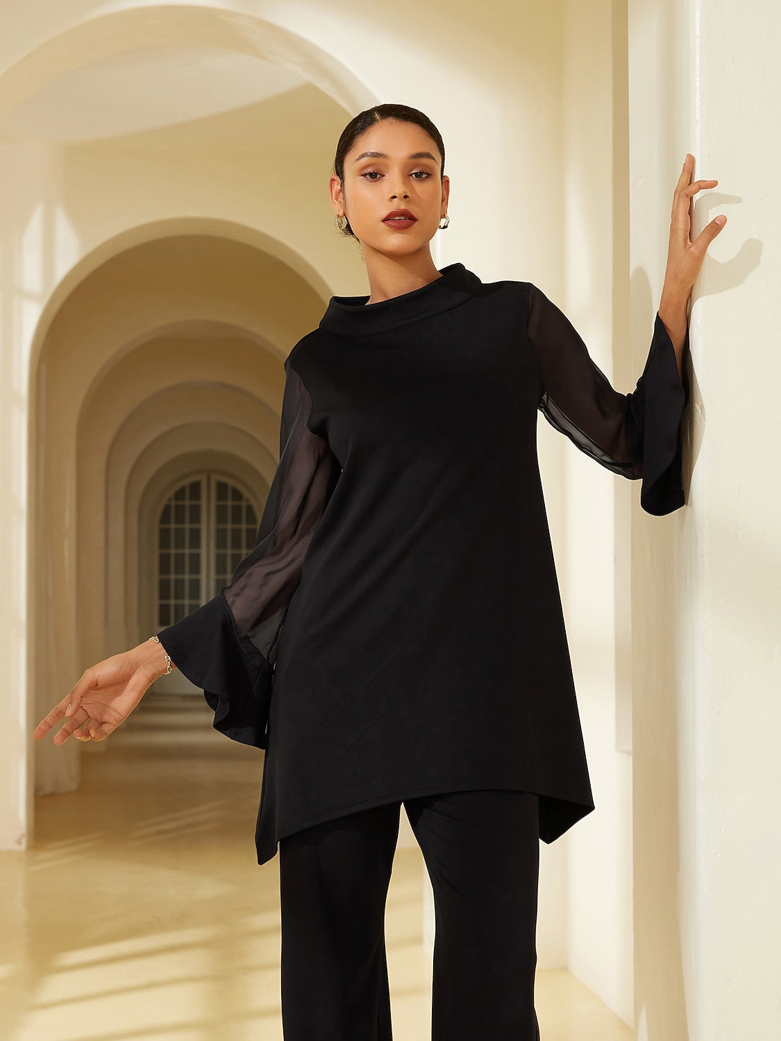 Modal Chiffon Flare Cuff Set