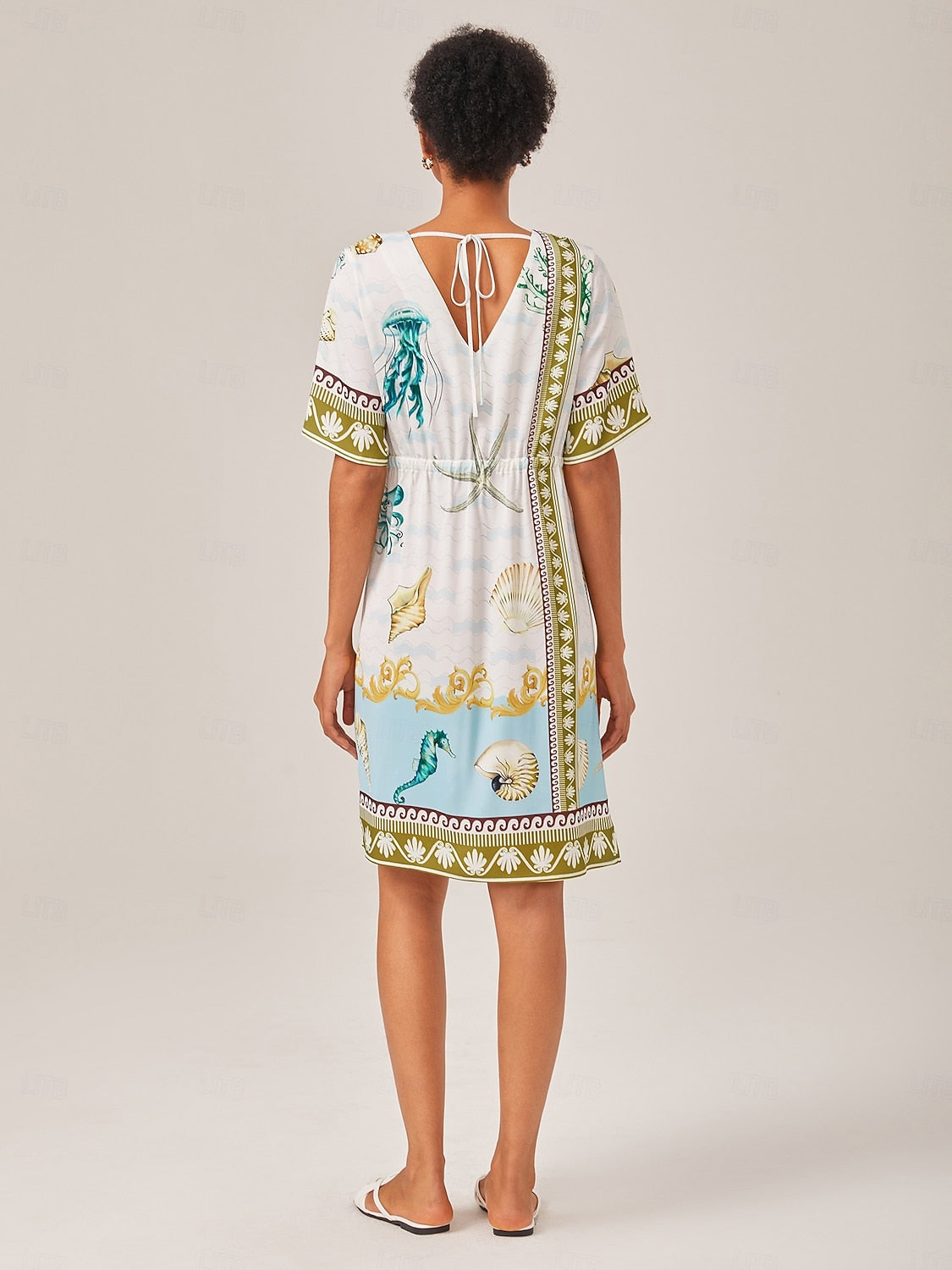 Resort-Style Ocean Print Straight-Cut Dress