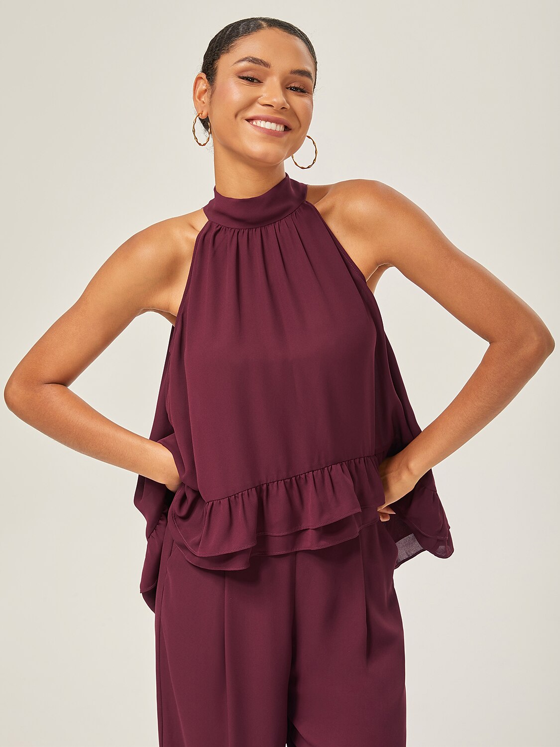 Romantic Ruffled Chiffon Halter Top